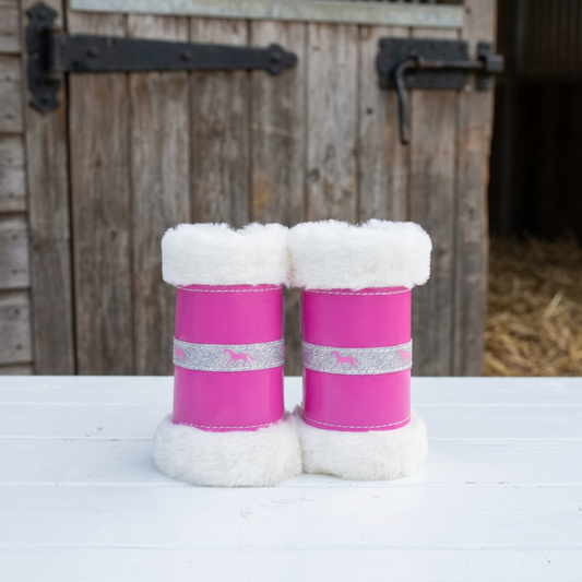 Minky Stable Boots| Pink With Pink Horse Detail