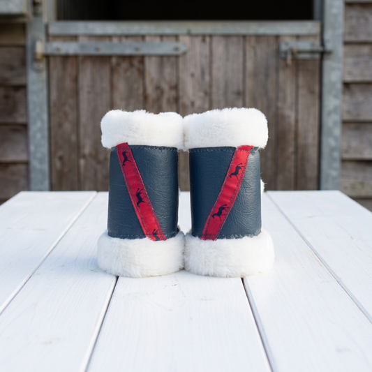 Minky Stable Boots| Navy With Red Horse Detail