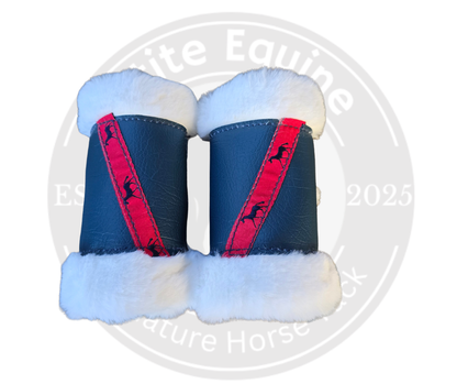 Minky Stable Boots| Navy With Red Horse Detail