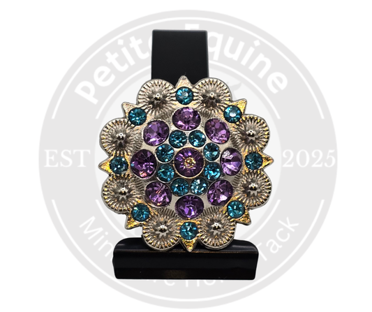 Rhinestone Concho Number Clip| Aqua And Lilac Crystal