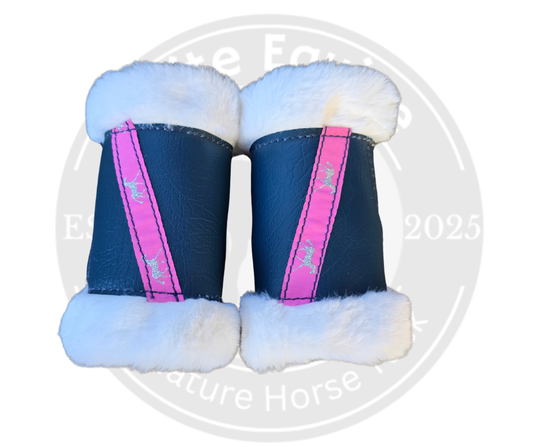 Minky Stable Boots| Navy With Pink Horse Detail